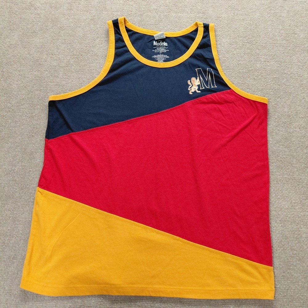 Cerveza Modelo Beer Mens LARGE Tank Top Blue Orange Red Vibrant Colorblock Shirt